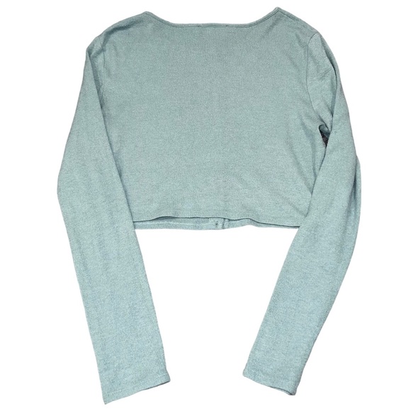 Women’s Zara Blue/Green Button Down Crop Cartigan Sweater Large - Picture 2 of 3